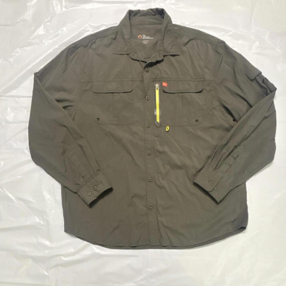 The American Outdoorsman Button-Up Shirt Olive Nylon Spandex XXL Long Sleeve - Picture 1 of 9
